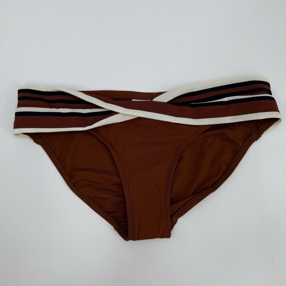 Robin Piccone Simone Twist Bikini Bottom Size Large NEW Stripe Swim Cocoa NWOT - Picture 13 of 13